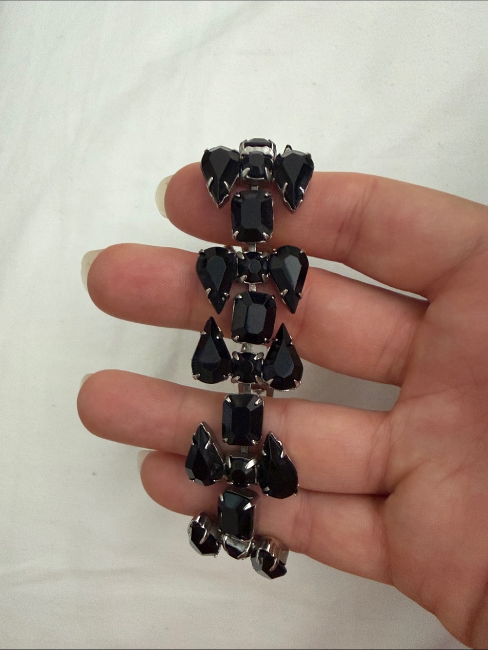 Vintage weiss Black Faceted Stone Link Bracelet - Women Jewelry